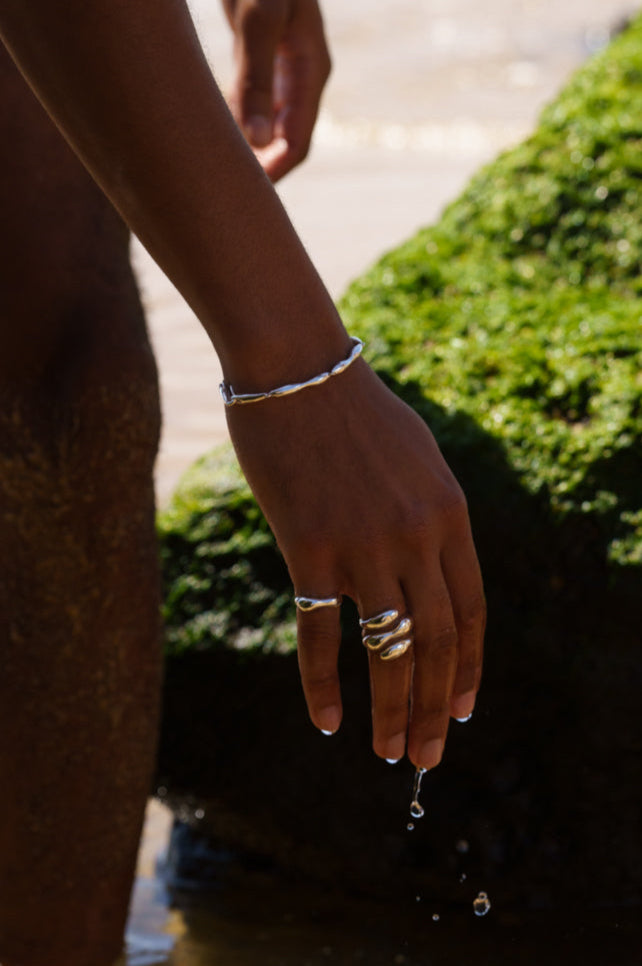 SALTED DROPS Ring L + Bracelet Chain + Ring S Silver