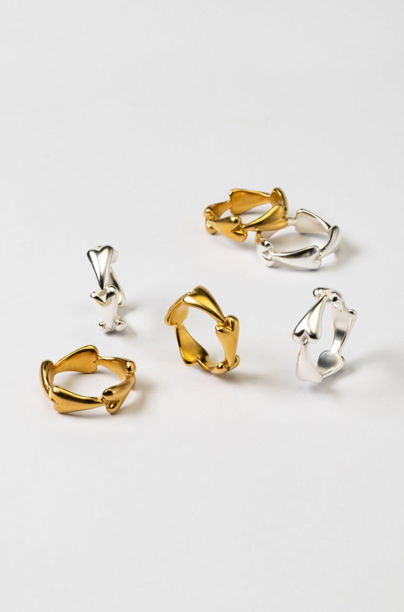 rings with hearts in silver and gold plated